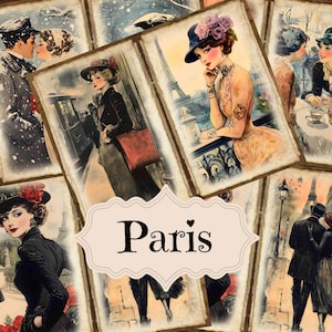 Suprimentos para diário de Paris, colagem vintage de scrapbooks de Paris, páginas digitais para impressão, Paris, década de 1920, itens efêmeros chiques e surrados, fundos de Paris
