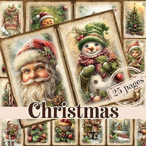Watercolor Christmas Junk Journal Kit: Vintage Christmas  Scrapbook Paper (Digital Download)