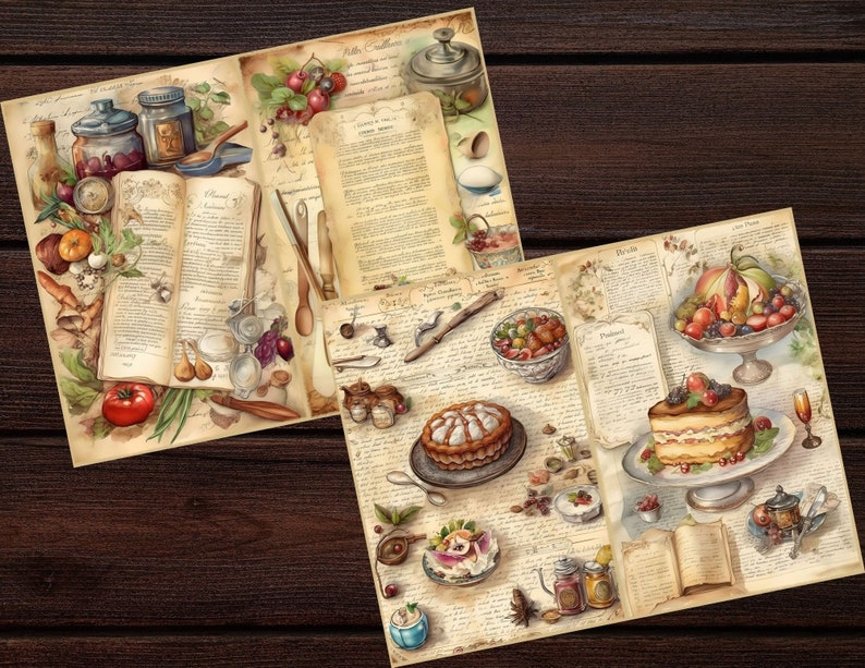 Vintage Cookbook Junk Journal Kit Old Recipe Vintage Cookbook Junk