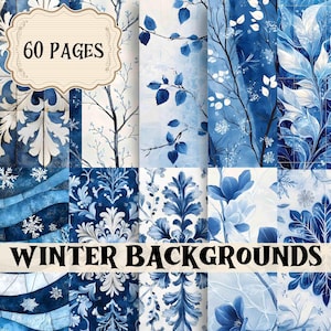 Fournitures de journal indésirable pour l'hiver, pages imprimables de scrapbooking aquarelle d'hiver, arrière-plans d'hiver shabby chic et numériques