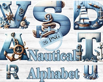 Nautical Alphabet PNG: Ocean Decorative Letters Clipart (Digital Download)