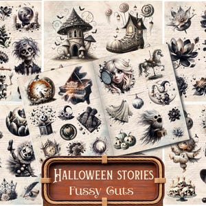 Halloween Junk Journal Supplies Halloween Characters Scrapbook Printable Collage Kit Halloween CutOuts Shabby Chic Halloween Ephemera