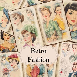 Suministros para diarios basura de moda retro Páginas imprimibles para álbumes de recortes vintage Desfile de moda de primavera vintage Moda retro Shabby Chic Fondo retro