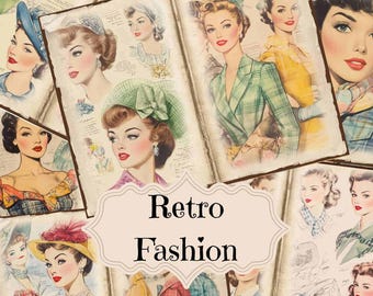 Retro 1950s Fashion Printable Pages: Shabby Chic Junk Journal (Digital Download)