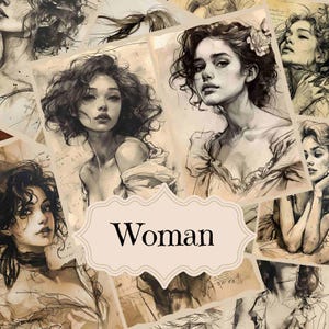 Kit de diário de lixo, lindas mulheres, vintage, diário de lixo, arte para impressão, rostos, páginas de scrapbook, suprimentos para diário de lixo, fundos chiques e surrados