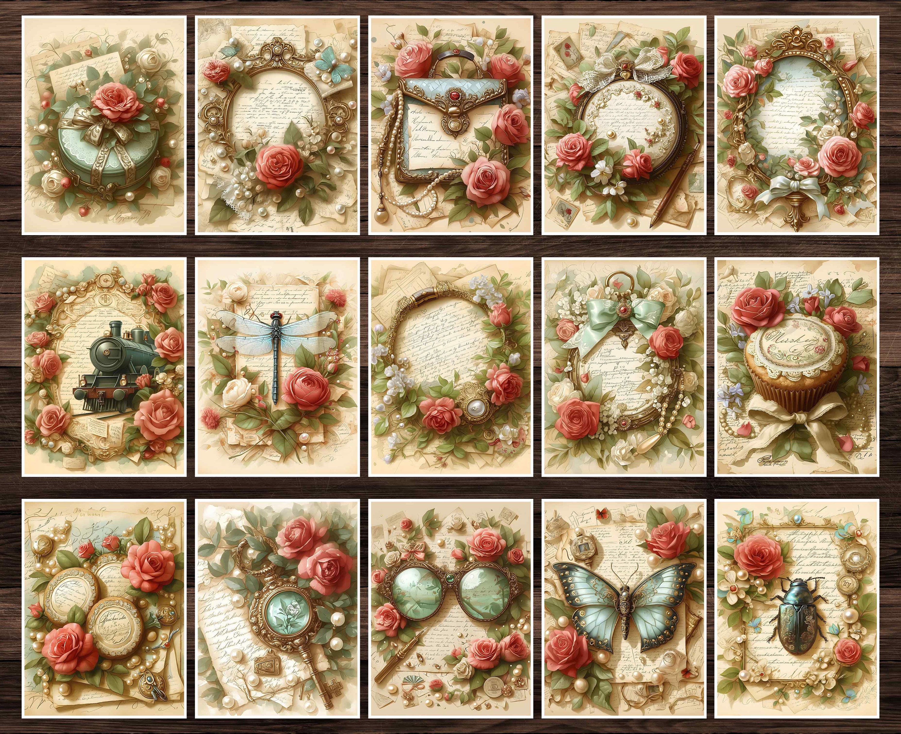Vintage Red Roses Junk Journal Kit: Shabby Chic Scrapbook Pages ...
