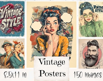 Printable Vintage Scrapbook Paper: Retro Junk Journal Pages (Digital Download 150x8.5x11 in JPG files )
