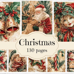 Suprimentos clássicos de diário de Natal Papéis de scrapbook de Natal vintage Fundos de Natal chiques e surrados Imagens de Natal