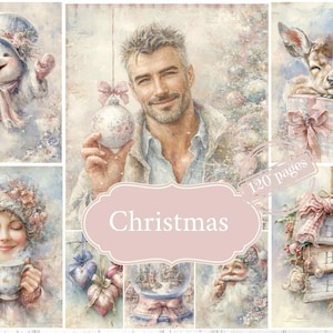 Watercolor Christmas Junk Journal Kit: Vintage Christmas  Scrapbook Paper (Digital Download)