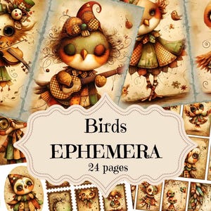 Patchwork vogels ongewenste dagboek benodigdheden vintage vogels plakboek afdrukbare pagina's vogels shabby chic digitale patchwork vogels kortstondige