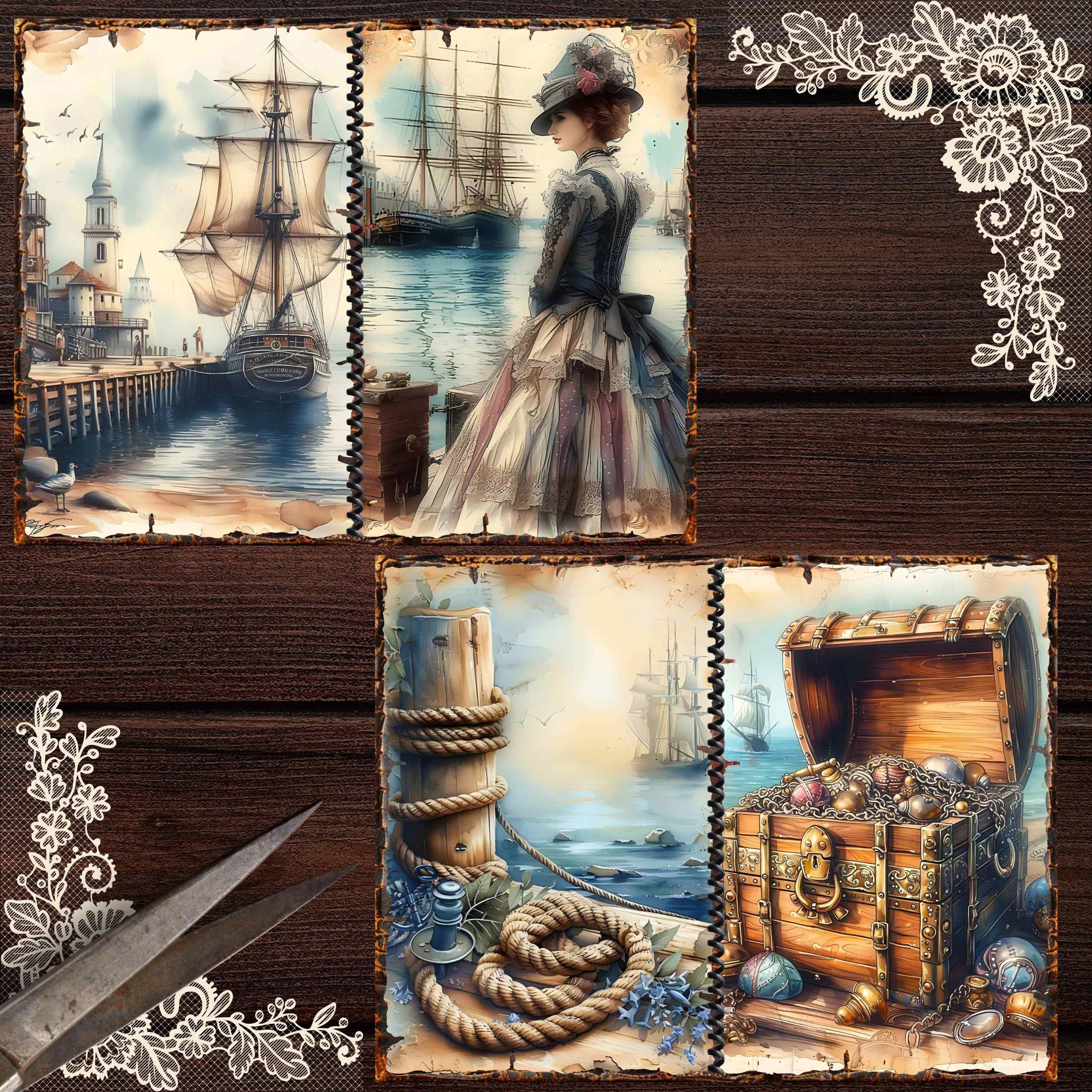 Nautical Junk Journal Kit Ocean Vintage Scrapbook Pages Nautical Shabby ...