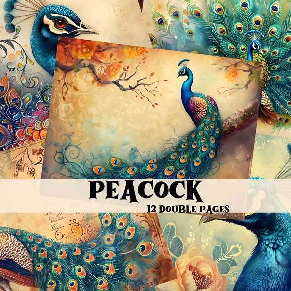 Fantasy Peacock Junk Journal Kit Peacock Scrapbook Printable Backgrounds Enchanted Forest Junk Journal Supplies Shabby Chic Peacock Digital