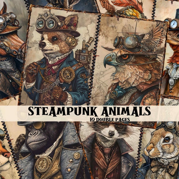 Kit de journal indésirable Steamunk animaux Scrapbook steampunk vintage Pages imprimables animaux Junk Journal fournitures fond Steampunk shabby Chic