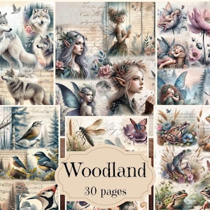 Enchanted Forest Junk Journal Supplies Bosdieren Vintage Plakboek Fantasy Forest Efemere Shabby Chic Dieren Bos Achtergronden