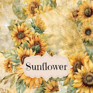 Journal indésirable tournesol fournitures fleurs Scrapbooking Pages imprimables Spring Garden Junk Journal vintage shabby Chic arrière-plans tournesol