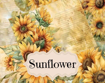 Diario imprimible de girasoles: Páginas de scrapbooking vintage shabby chic (descarga digital)