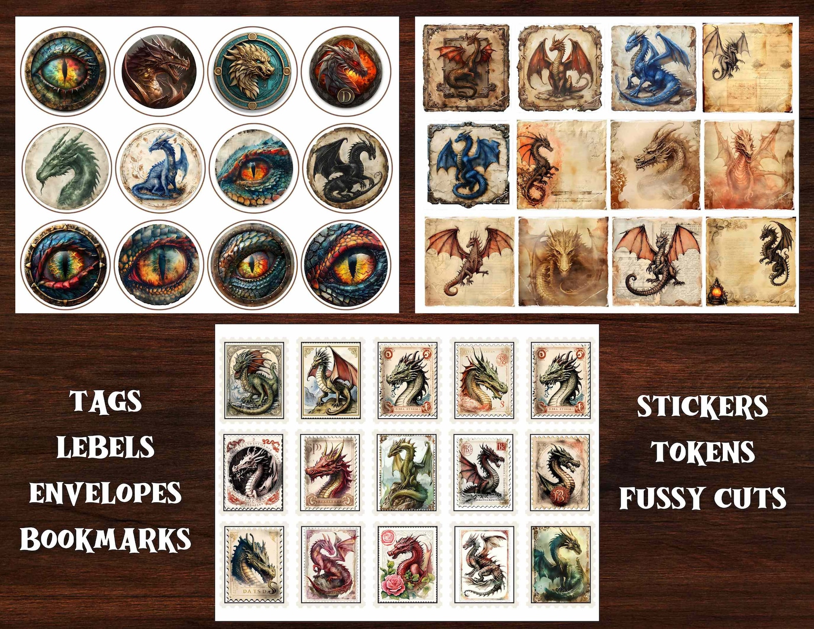 Dragon Junk Journal Kit: Shabby Chic Ephemera, Tags, Labels (digital ...