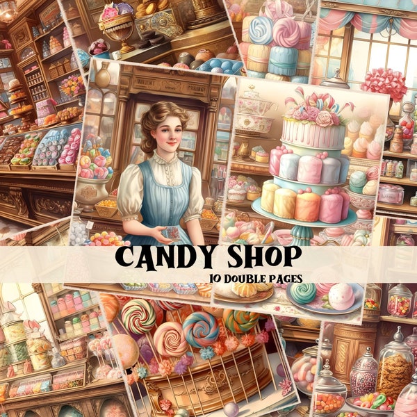 Candy Shop Junk Journal Kit Vintage Candy Shop Scrapbook Digital Paper Kit Shabby Chic Candy Shop Backgrounds Antique Old Candy Shop