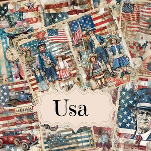 Kit de diario basura de EE. UU. Kit de collage digital de álbum de recortes de Estados Unidos vintage Suministros para diario basura del 4 de julio Fondos Shabby Chic de EE. UU.