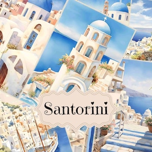 Kit de diario basura de Santorini Kit de collage digital de álbum de recortes vintage de Santorini Suministros para diario basura de Santorini Fondos Shabby Chic de Santorini