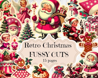 Printable Pink Retro Christmas Fussy Cuts: Vintage Ephemera (Printable)