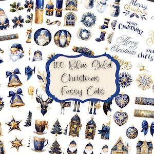Blue & Gold Christmas Fussy Cuts: Watercolor Ephemera (Digital Download)