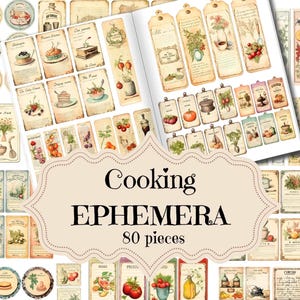 Cucina Fussy Cuts Junk Journal Supplies Vintage Cookbook Tags Etichette Timbri Ephemera Ricetta Scrapbook Digitale Cucina Shabby Chic Ephemera