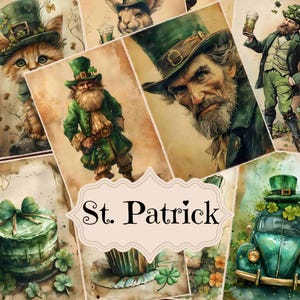 Kit de journal indésirable pour la Saint-Patrick vintage, arrière-plans de scrapbooking numérique pour la Saint-Patrick, fournitures de journal indésirable pour la Saint-Patrick, Saint-Patrick