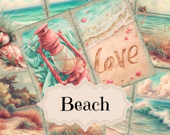 Vintage Beach Junk Journal Kit: Nautical Ephemera, Scrapbook Pages (Digital Download)