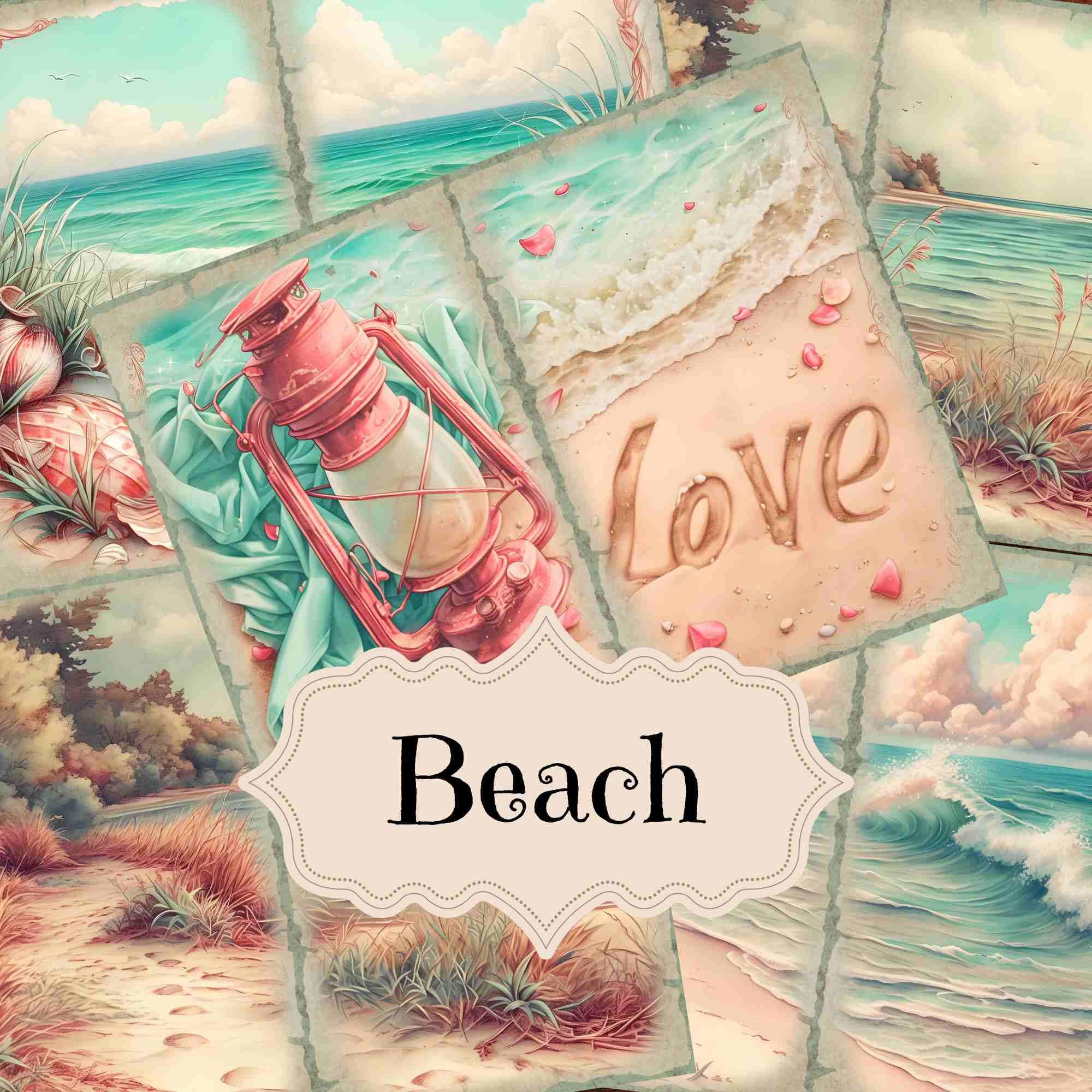 Vintage Beach Junk Journal Kit: Nautical Ephemera, Scrapbook Pages (Digital Download)