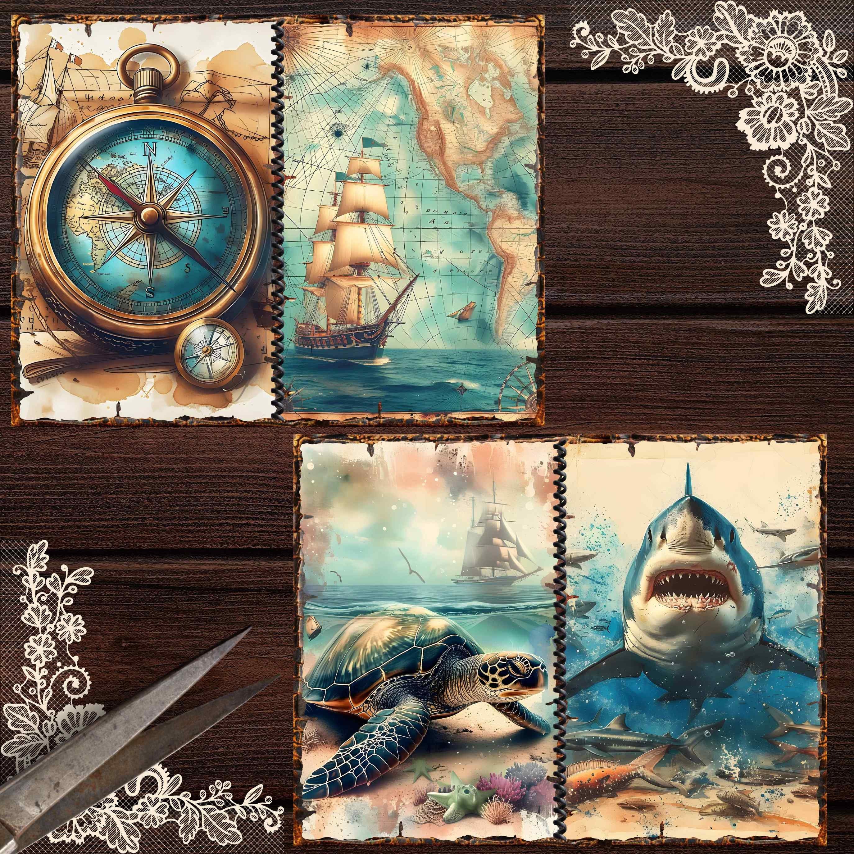 Nautical Junk Journal Kit Ocean Vintage Scrapbook Pages Nautical Shabby ...