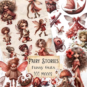 Fournitures de journal féerique de printemps rouge, album de fées fantastiques, forêt imprimable, coupes pointilleuses, éphémères éphémères de fées des forêts Shabby Chic de la Saint-Valentin
