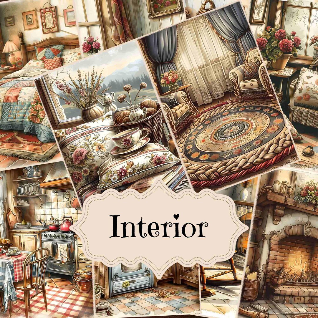 Rustic Interior Junk Journal Kit: Vintage Printable Backgrounds (8.5x11 ...