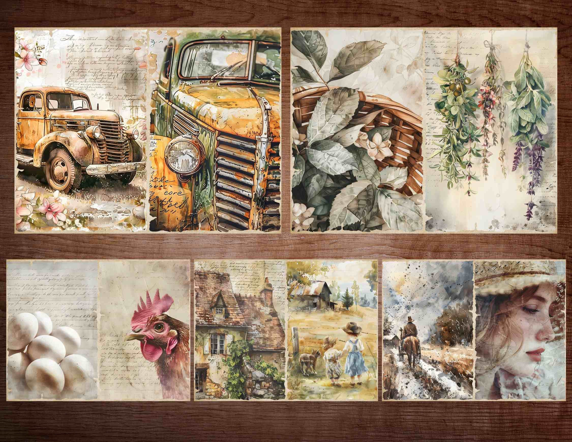 Vintage Farm Junk Journal Kit: Shabby Chic Scrapbook Paper (digital ...