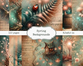 Printable Spring Backgrounds Set for Junk Journals & Scrapbooking