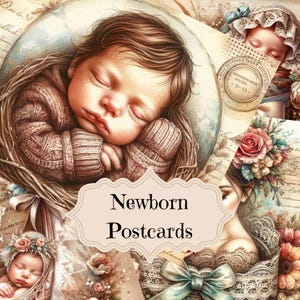 Neugeborenen Junk Journal Zubehör Baby Sammelalbum druckbare Seiten Neugeborene Hintergründe Shabby Chic Floral Collage Kit Neugeborene Postkarten