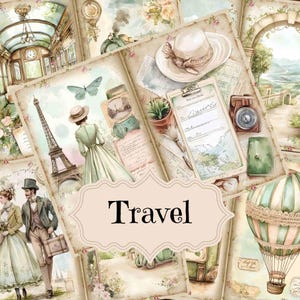 Traveller Junk Journal Supplies Vintage Junk Journal Travel Digitaal papier Avontuur Plakboekpagina's Reisachtergronden Shabby Chic Traveller