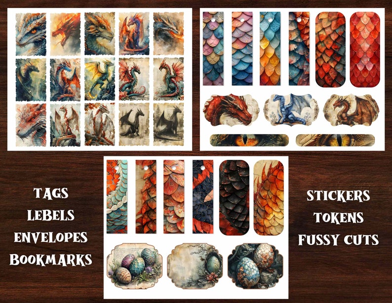Dragon Junk Journal Kit: Shabby Chic Ephemera, Tags, Labels (digital ...