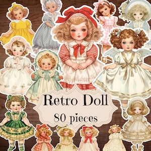Suprimentos de diário de lixo de bonecas vintage Bonecas vintage Recortes de álbum de recortes Bonecas Shabby Chic Abstrato Boneca de papel Ephemera Ephemera de meninas vintage