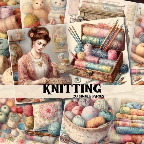 Knitting Junk Journal Kit Knitting Scrapbook Digital Printable Pages Junk Journal Supplies Knitted Accessories Shabby Chic Backgrounds