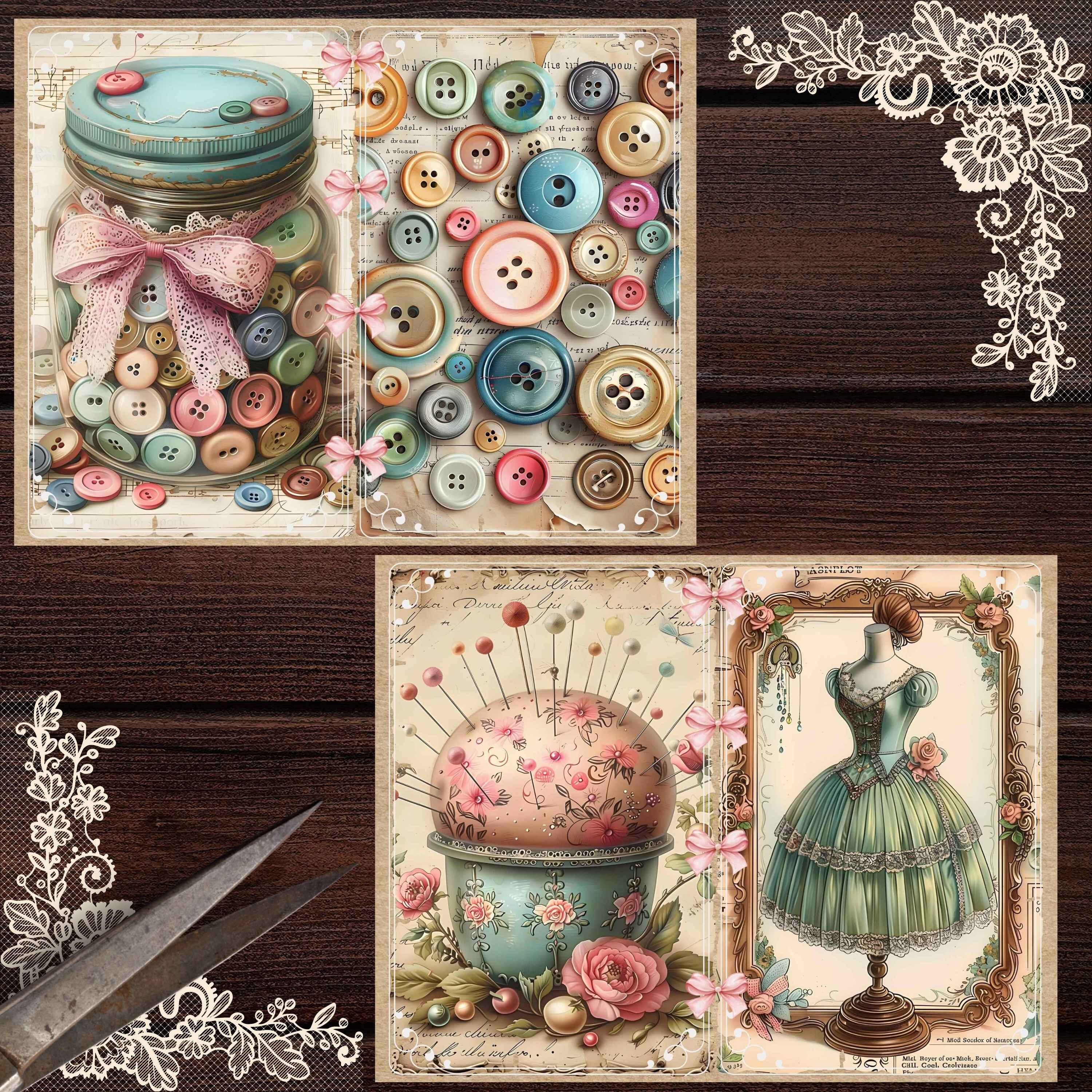 Vintage Sewing Junk Journal Kit: Shabby Chic Printable Pages (digital ...