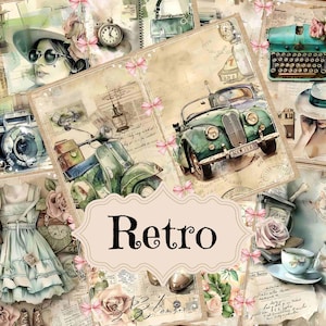 Kit de diario basura retro, fondos imprimibles para álbumes de recortes retro vintage, suministros para diario basura retro, fondos retro shabby chic
