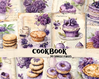 Junk Journal Kit Purple Vintage Cookbook Digital Scrapbook Digital Paper Kit Cooking Junk Journal Supplies Shabby Chic Cookbook Ephemera Art