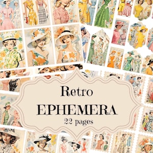 Jaren 50 mode junk journal benodigdheden vintage plakboek bedrukbare pagina's vintage lente modeshow jaren 50 mode shabby chic retro ephemera