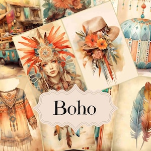 Kit de diario basura boho, álbum de recortes boho vintage, fondos imprimibles, suministros para diario basura boho, conjunto de colección boho digital shabby chic