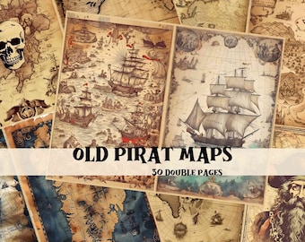 Vecchia mappa pirata Junk Journal Kit Pagine di album nautico vintage Vecchia mappa Sfondi Shabby Chic Forniture per diario nautico Junk Arte stampabile