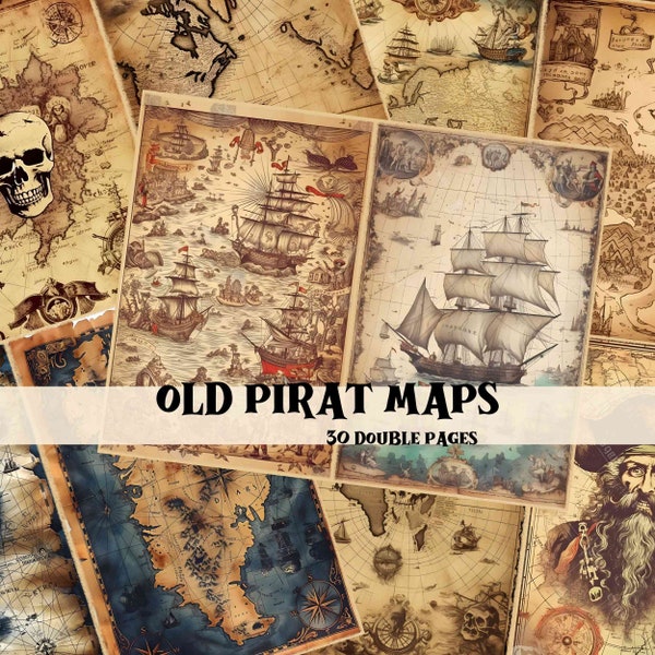 Old Pirat Map Junk Journal Kit Vintage Nautical Scrapbook Pages Old Map Shabby Chic Backgrounds Nautical Junk Journal Supplies Printable Art