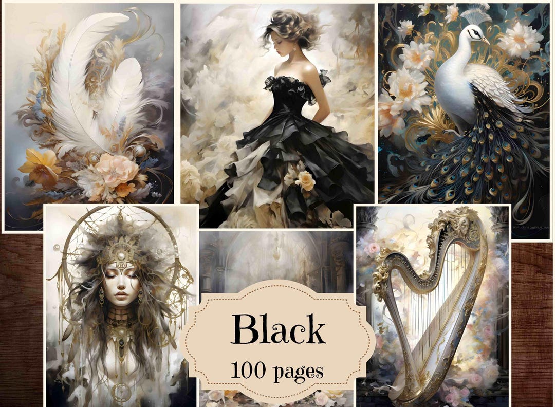 Black & White Vintage Junk Journal Kit: Shabby Chic Ephemera (digital ...