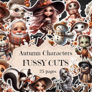 Personnages de l'automne Fournitures pour journal indésirable Animaux fantastiques Scrapbook Imprimable Automne coupes difficiles Forêt enchantée Éphémères automne shabby Chic