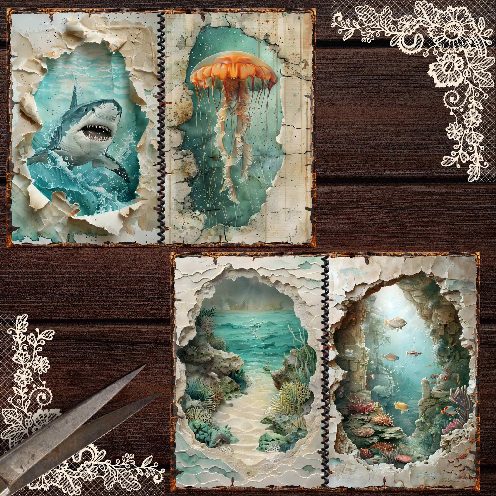Nautical Junk Journal Kit: Ocean Vintage Scrapbook Pages (digital ...